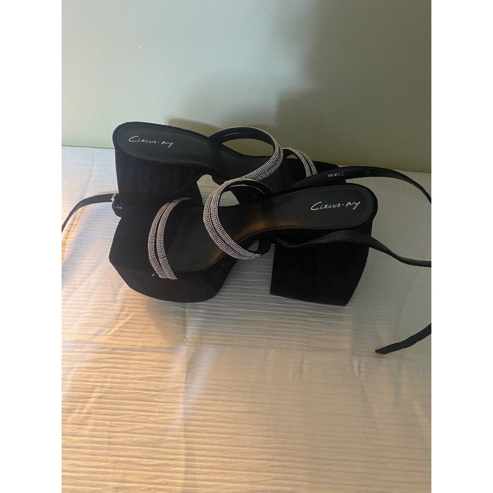 Chase & My Rhinestone Strap Velvet Platform Sandals 11M Y2k